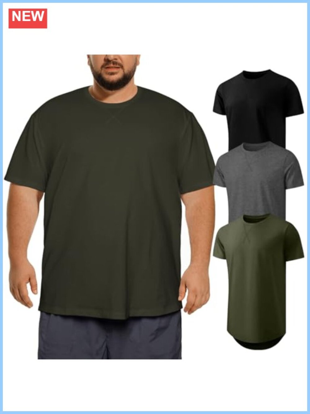 Big and Tall Cotton Blend Stretch Crew Neck T-Shirts 3-Pack 3XL-8XL